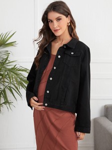 Maternity Flap Pocket Button Front Denim Jacket