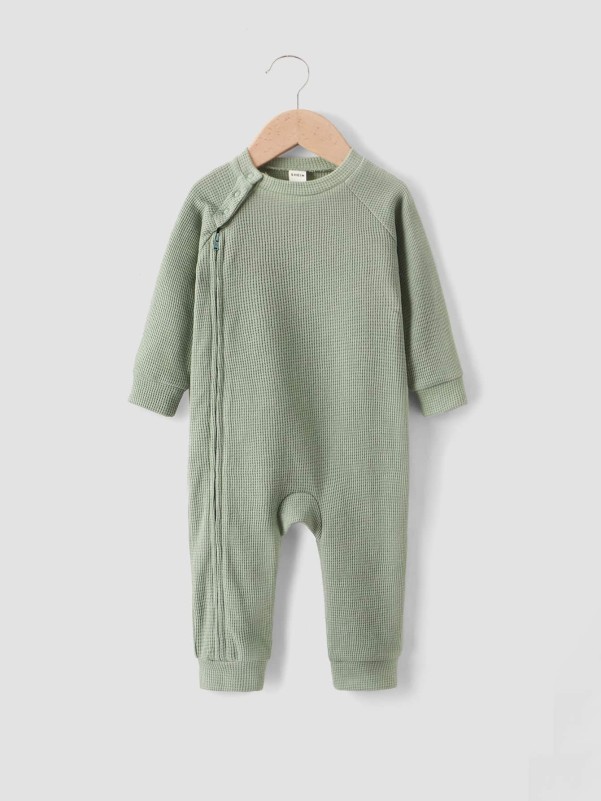 Baby Cotton Zipper Front Raglan Sleeve Jumpsuit