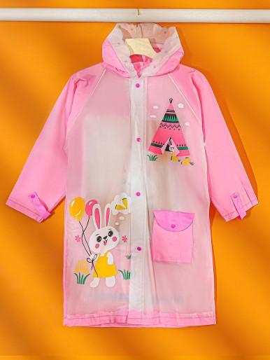 Cartoon Rabbit Print Kids Raincoat