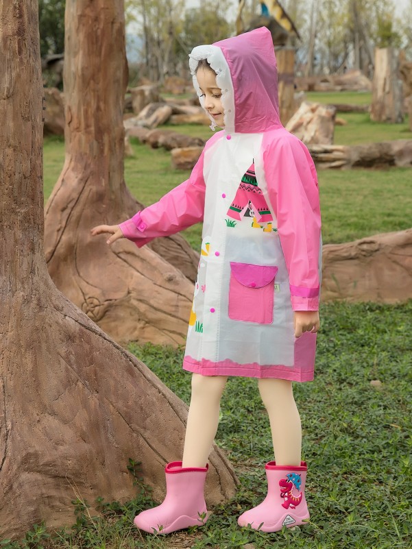 Cartoon Rabbit Print Kids Raincoat