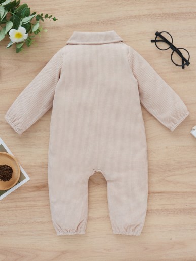 Baby Corduroy Flap Pockets Shirt Jumpsuit