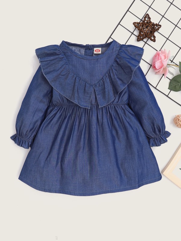 Baby Girl Ruffle Trim Denim Dress