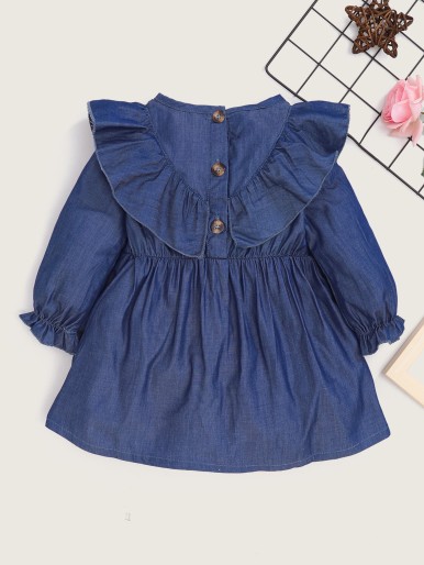 Baby Girl Ruffle Trim Denim Dress