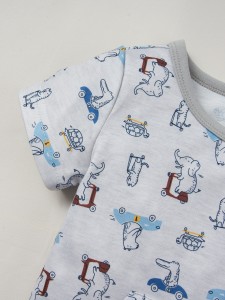 Baby Boy Kangaroo Pocket Allover Cartoon Jumpsuit