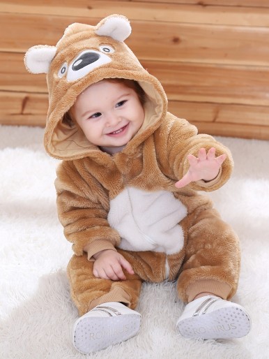 Baby Boy Cartoon 3D Ear Patched Hooded Jumpsuit