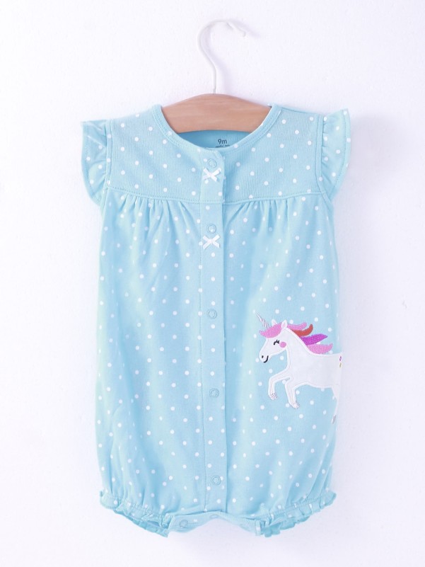 Baby Girl Polka Dot Unicorn Patched Romper