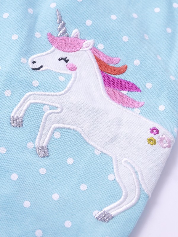 Baby Girl Polka Dot Unicorn Patched Romper