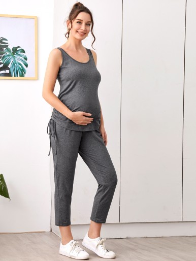 Maternity Drawstring Side Tank Top and Joggers Set