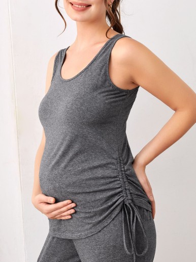 Maternity Drawstring Side Tank Top and Joggers Set