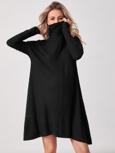 Maternity High Neck Drop Shoulder Rib-knit Dress