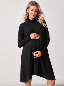 Maternity High Neck Drop Shoulder Rib-knit Dress