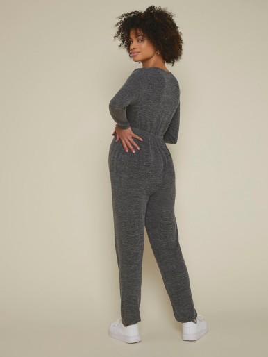 Maternity Half Placket Marled Knit Jumpsuit