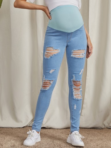 Maternity Colorblock Ripped Skinny Jeans