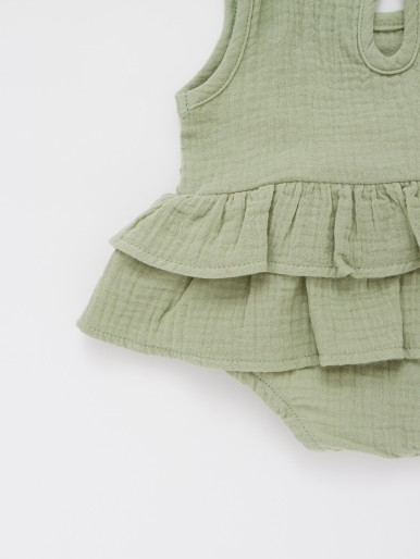 Baby Girl Layered Ruffle Tank Bodysuit With Headband