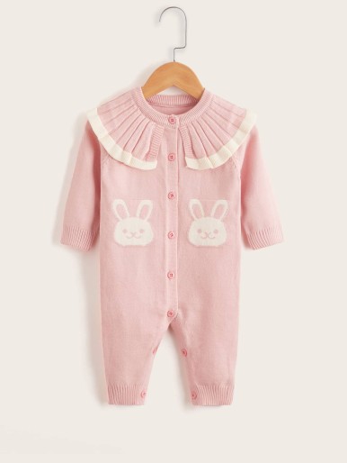 Baby Statement Collar Rabbit Pattern Knit Jumpsuit