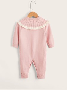 Baby Statement Collar Rabbit Pattern Knit Jumpsuit