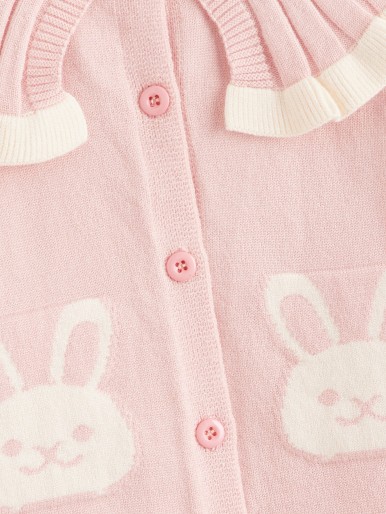 Baby Statement Collar Rabbit Pattern Knit Jumpsuit