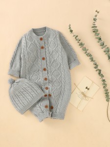 Baby Boy Button Through Cable Knit Bodysuit & Hat