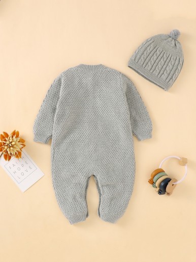 Baby Boy Button Through Cable Knit Bodysuit & Hat
