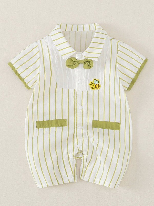 Baby Boy Cartoon Patched Striped Shirt Romper