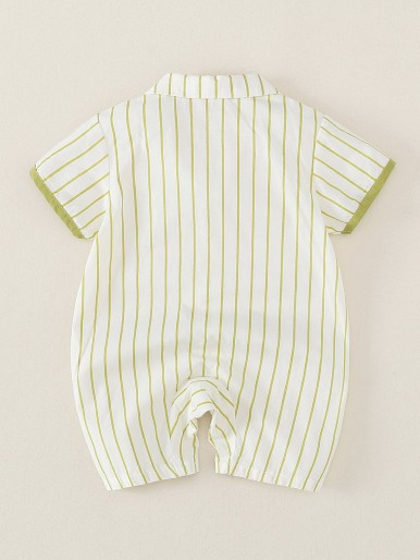 Baby Boy Cartoon Patched Striped Shirt Romper