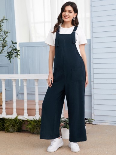 Maternity Patch Pocket Wide Leg Overall Jumpsuit