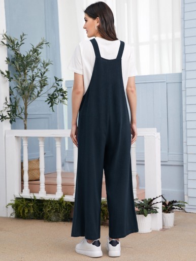 Maternity Patch Pocket Wide Leg Overall Jumpsuit