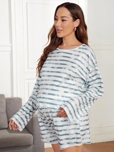 Maternity Striped Tee & Shorts Lounge Set