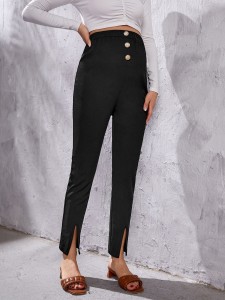 Maternity Fake Button Slit Hem Pants