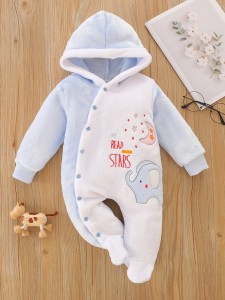 Baby Cartoon Graphic Button Up Sleep Onesie