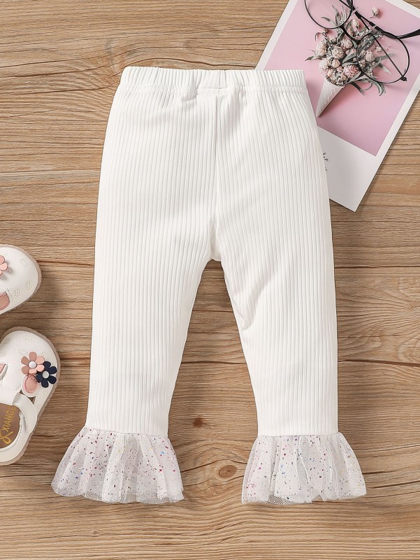 Baby Contrast Mesh Hem Flare Leg Pants