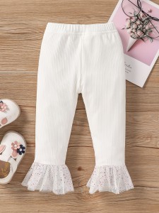 Baby Contrast Mesh Hem Flare Leg Pants