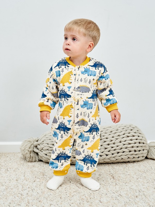 Dinosaur & Graphic Print Thermal Jumpsuit