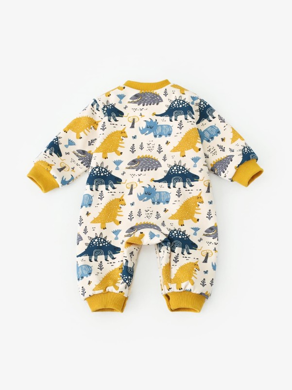 Dinosaur & Graphic Print Thermal Jumpsuit