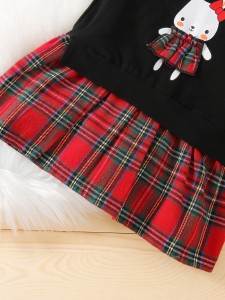 Baby Rabbit Print Tartan Panel 2 In 1 Sweatshirt Dress