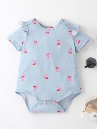 Baby Girl Allover Flamingo Ruffle Tee Bodysuit