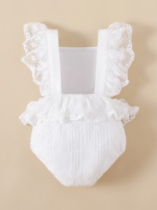 Baby Girl Embroidery Mesh Ruffle Bodysuit