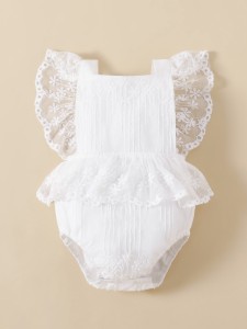 Baby Girl Embroidery Mesh Ruffle Bodysuit