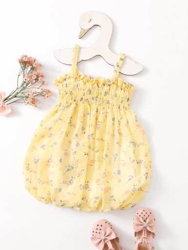 Baby Girl Floral Ruffle Shirred Cami Dress