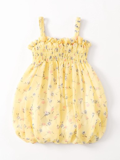 Baby Girl Floral Ruffle Shirred Cami Dress