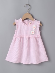 Baby Girl Striped & Floral Appliques Smock Dress