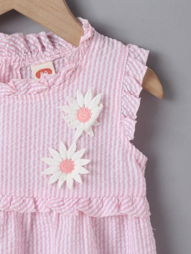 Baby Girl Striped & Floral Appliques Smock Dress