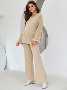 Maternity Solid Drop Shoulder Top & Pants