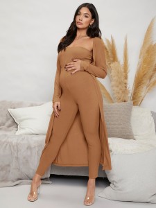 Maternity Solid Unitard Jumpsuit With Coat