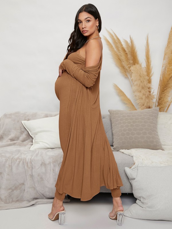 Maternity Solid Unitard Jumpsuit With Coat