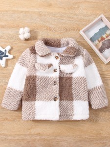 Baby Plaid Button Front Teddy Coat