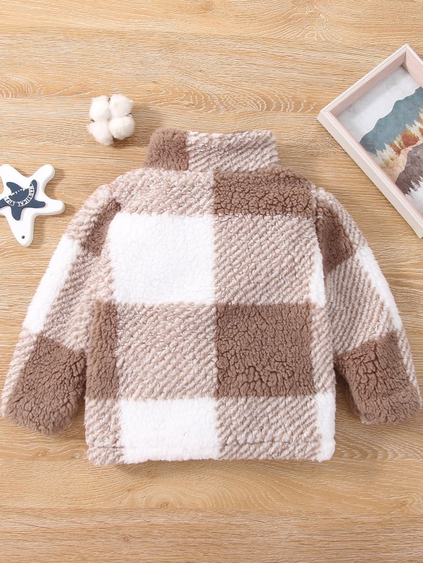 Baby Plaid Button Front Teddy Coat