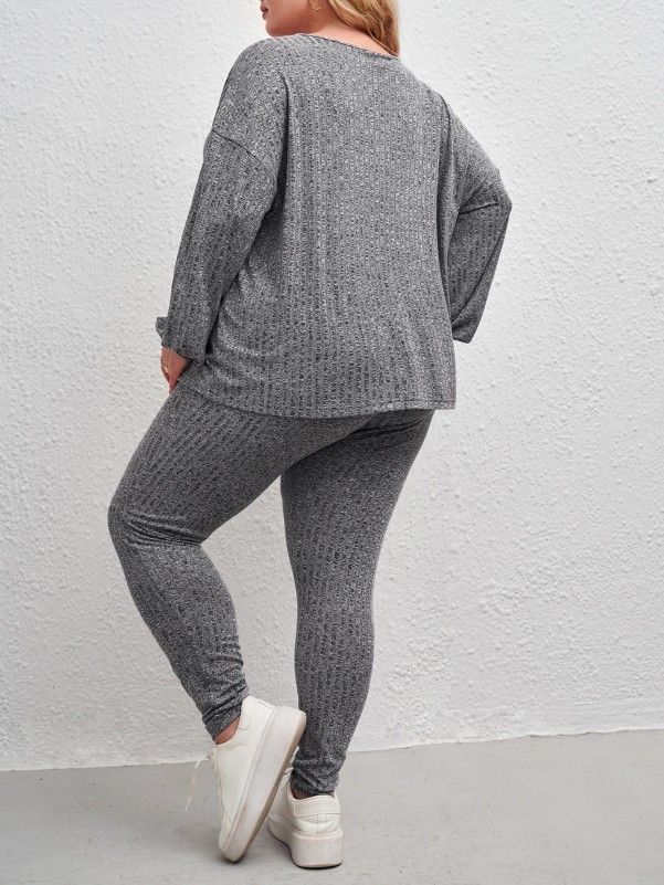 Maternity Drop Shoulder Rib-knit Tee and Leggings Set