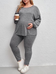 Maternity Drop Shoulder Rib-knit Tee and Leggings Set