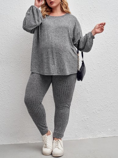 Maternity Drop Shoulder Rib-knit Tee and Leggings Set